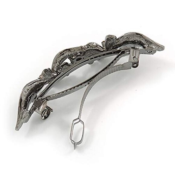 Double Butterfly Hair Clip Crystal Insect Hair Grip Dark Grey Blue Elegant main image 8